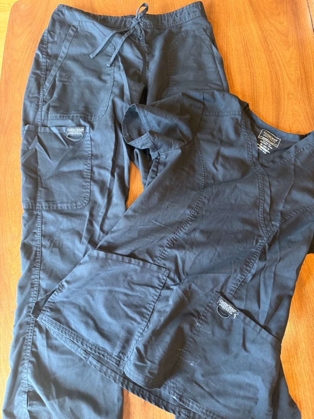 Cherokee Black Women's V-Neck Scrub Top & Drawstring Pants Set